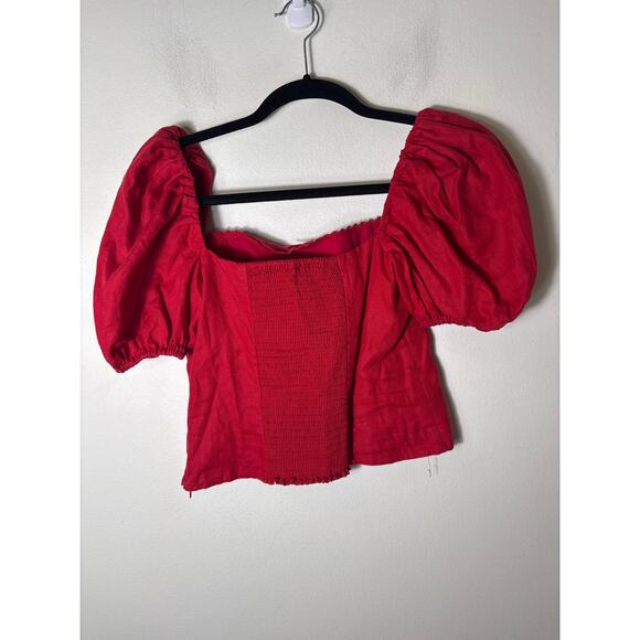 Reformation Red Linen Off The Shoulder Crop Top Sz 6 - Picture 2 of 3